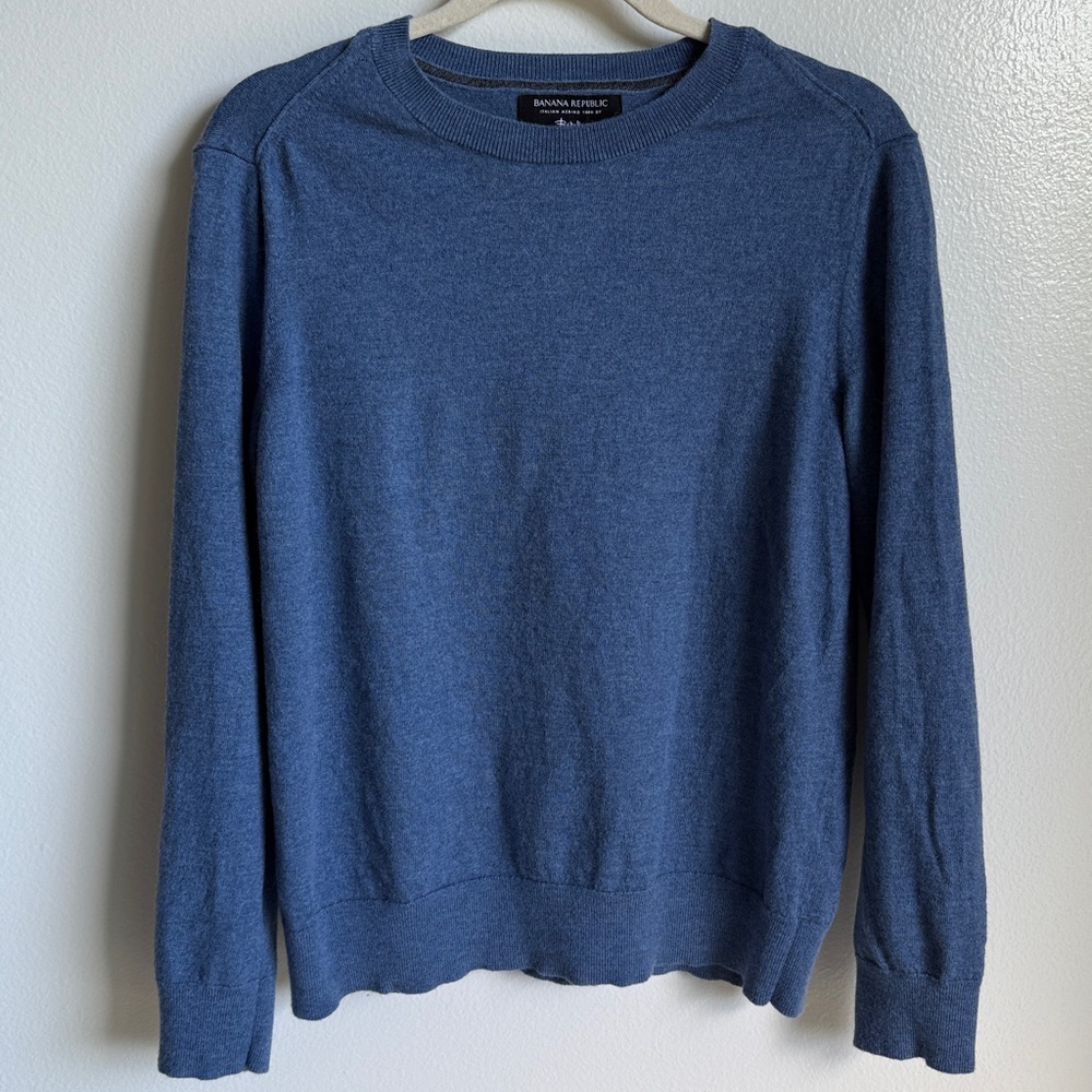 Banana Republic Italian 100% Merino Wool Pullover Crew Neck Sweater Blue Medium